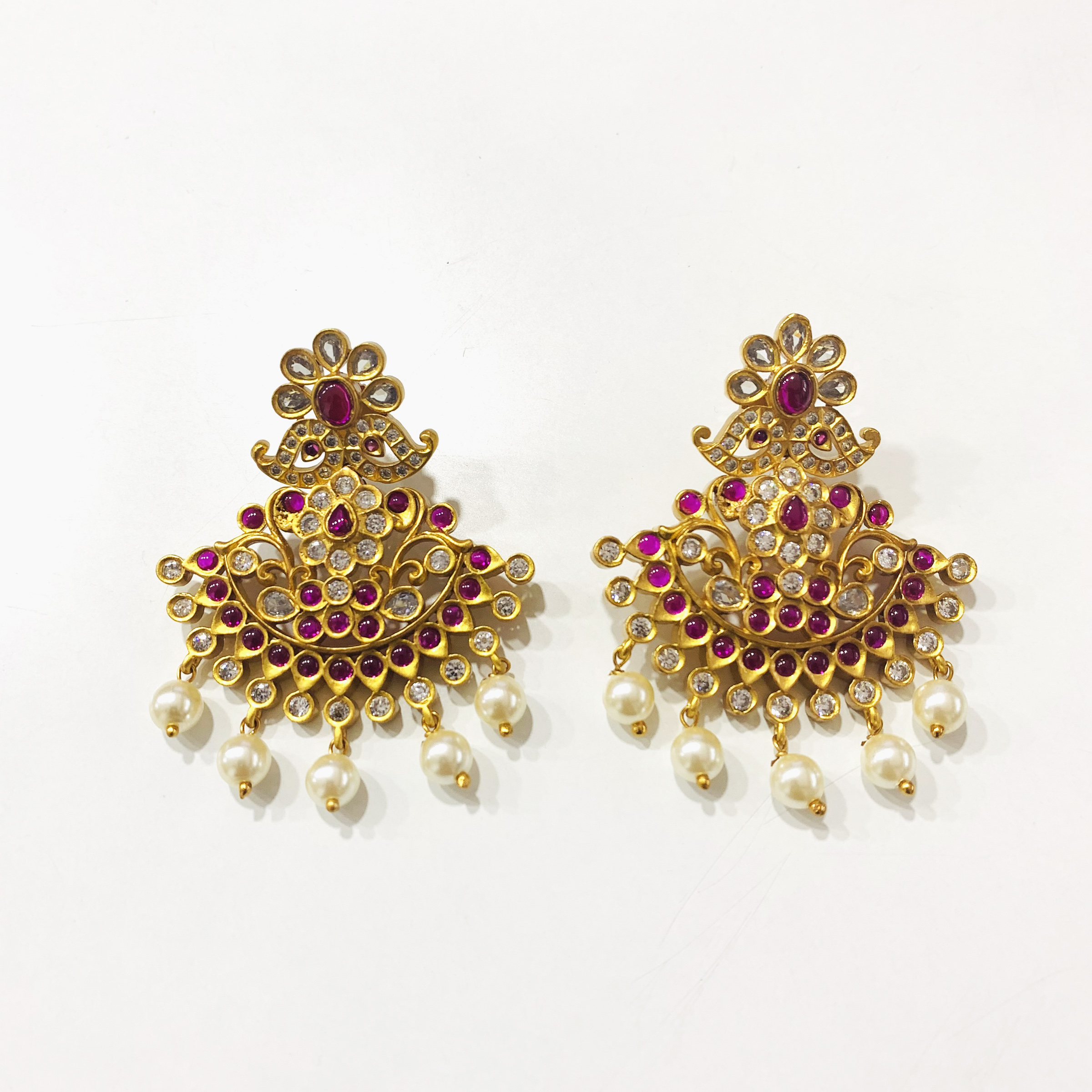 24K Gold Plated Handcrafted Ruby & White CZ Studded Necklace Set