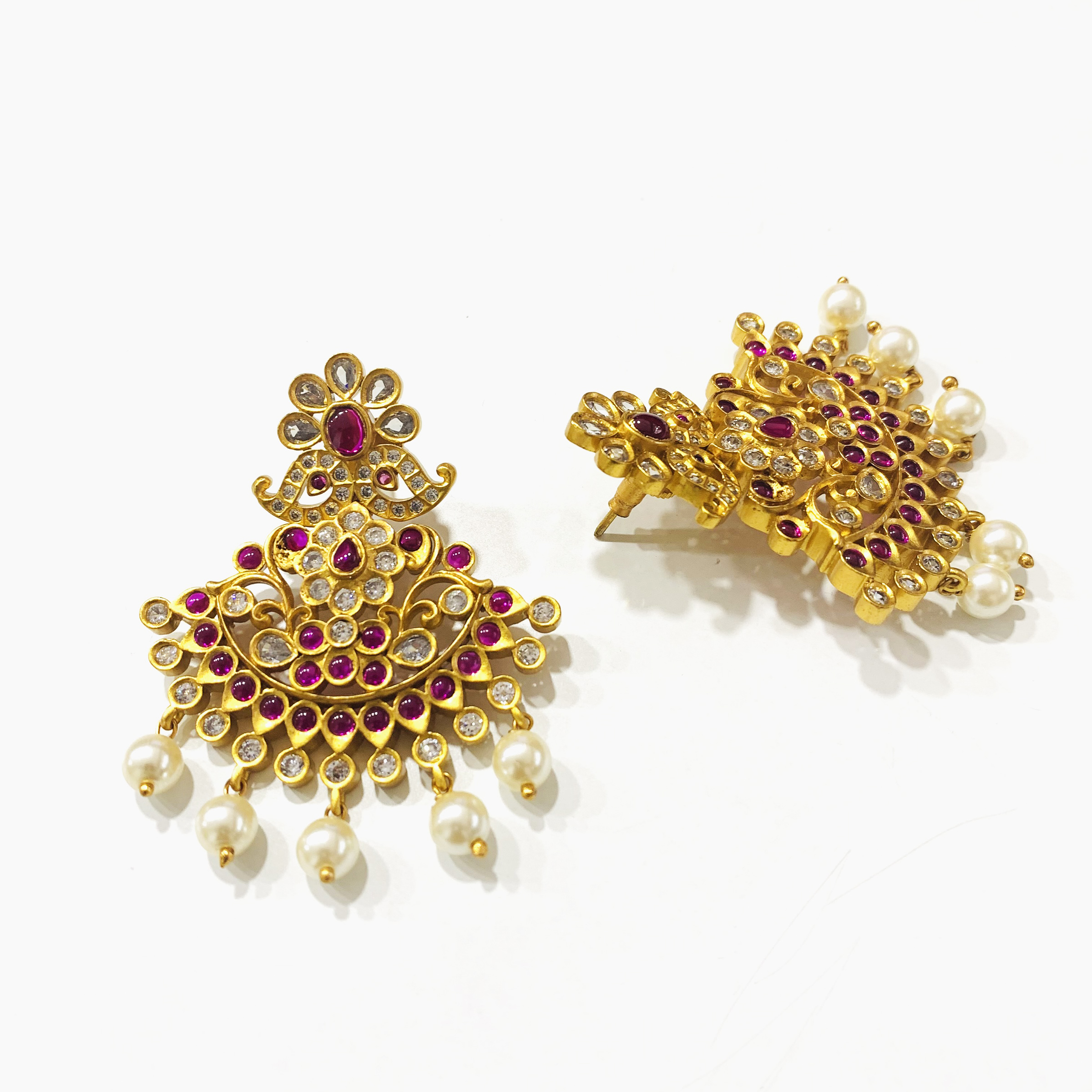 24K Gold Plated Handcrafted Ruby & White CZ Studded Necklace Set